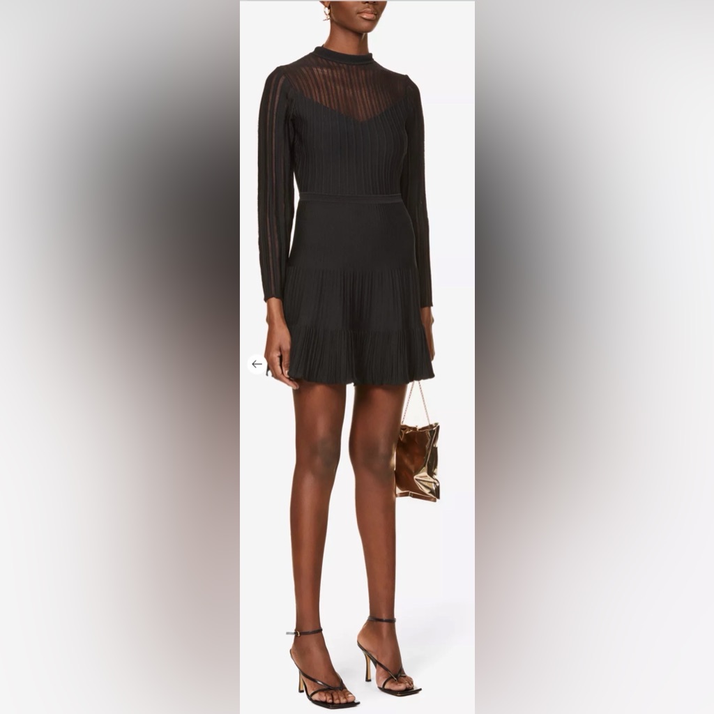Reiss Black Long Sleeve Pleated Dress